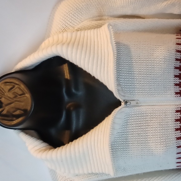 Scandia Woods Zip Sweater, cream, red, black snowflake design - Picture 2 of 7